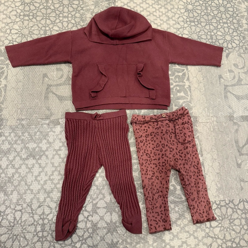 Zara - 9-12M baby girls Burgundy matching Set outfit